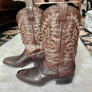 Hecho En Mexico Exotic Lizards Skin Patch design Cow Leather Cowboy Boots 8.5 M